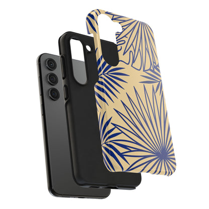 Tropical Palm Pattern Tough Phone Case — Navy Blue Fan Leaves on Sand