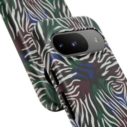 Zebra Camo Tough Phone Case – Green & Blue Animal Print Protective Cover