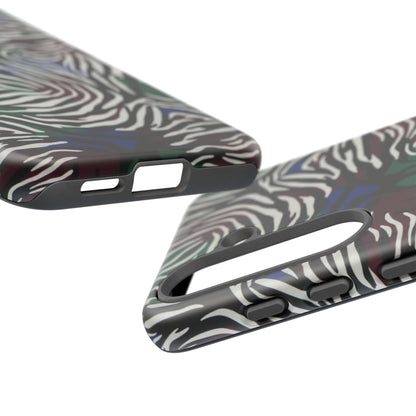 Zebra Camo Tough Phone Case – Green & Blue Animal Print Protective Cover