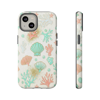 Seashell Coral Phone Case — Pastel Beach Shells Protective Tough Case