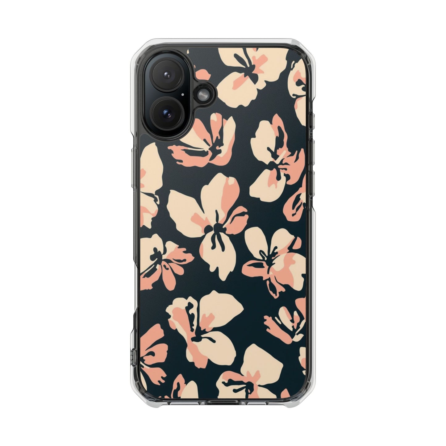 Clear Magnetic Phone Case — Peach Floral Impact Protection