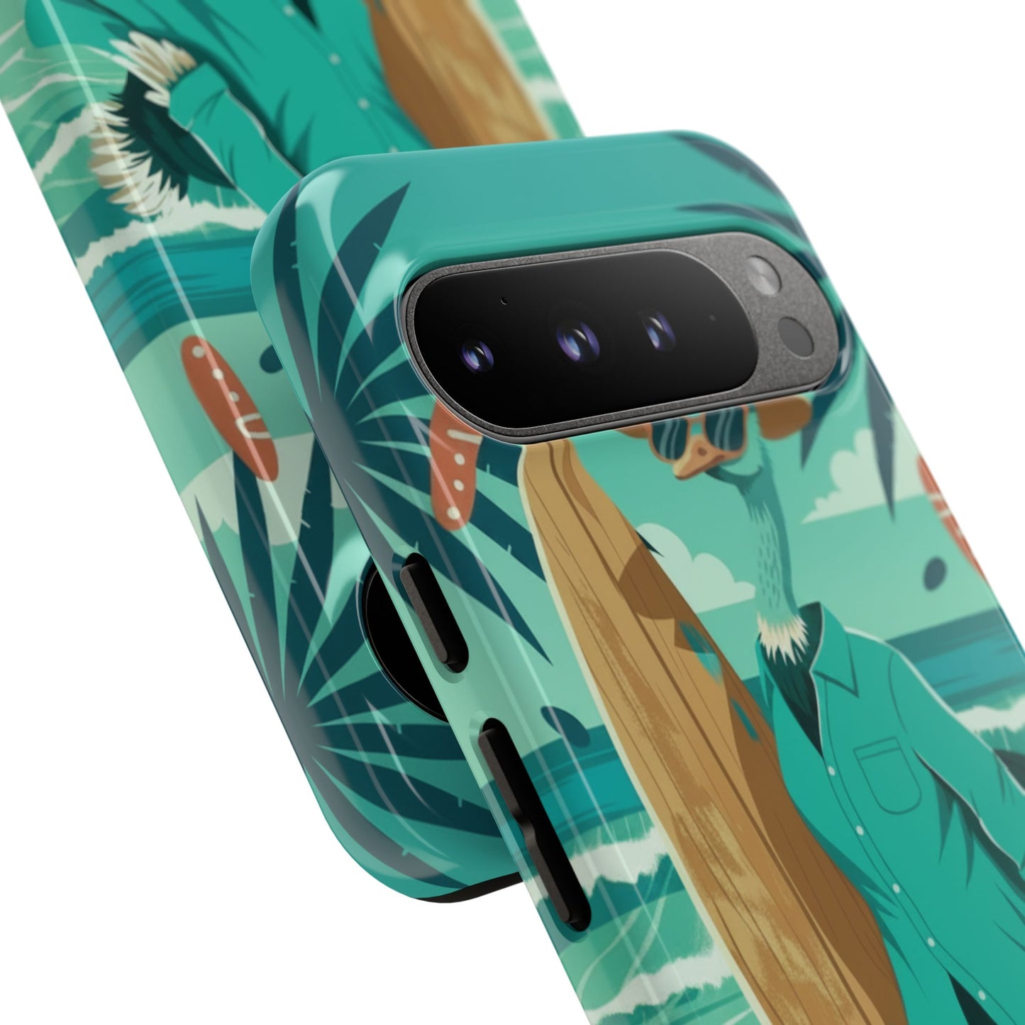 Phone Case — Retro Dressed Seagull Surfing Beach Illustration