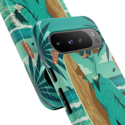 Phone Case — Retro Dressed Seagull Surfing Beach Illustration