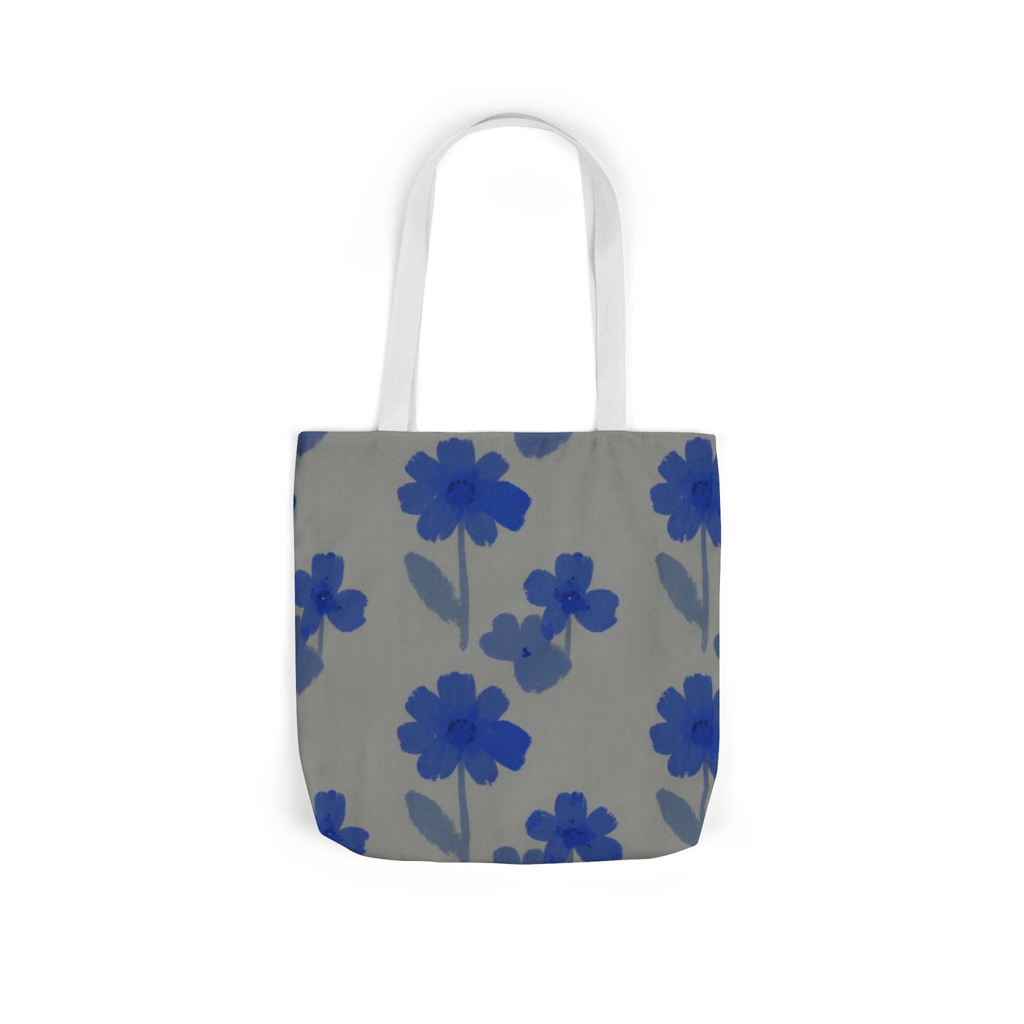 Blue Floral Canvas Tote Bag — Painted Blossoms, Everyday Market Bag