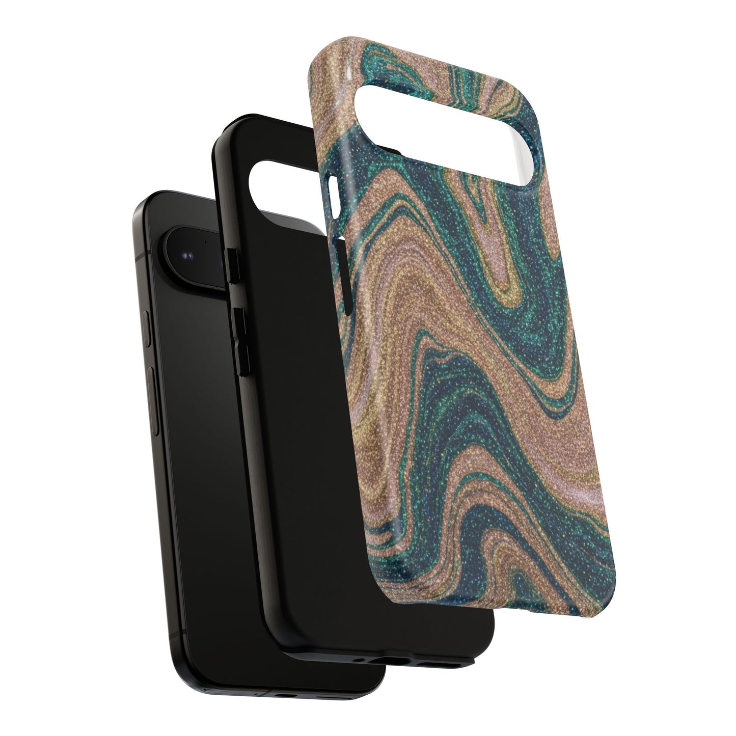 Marbled Teal & Gold Phone Case — Glitter Swirl Tough Case