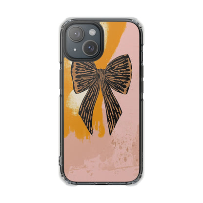 Clear Magnetic Phone Case —  Bow on Blush & Mustard Background