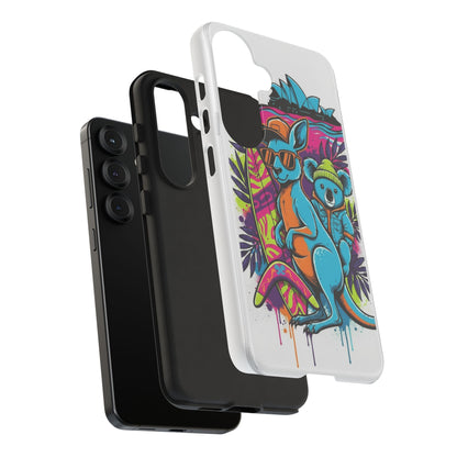 Kangaroo & Koala Surf Phone Case — Retro Neon Beach Art Tough Case