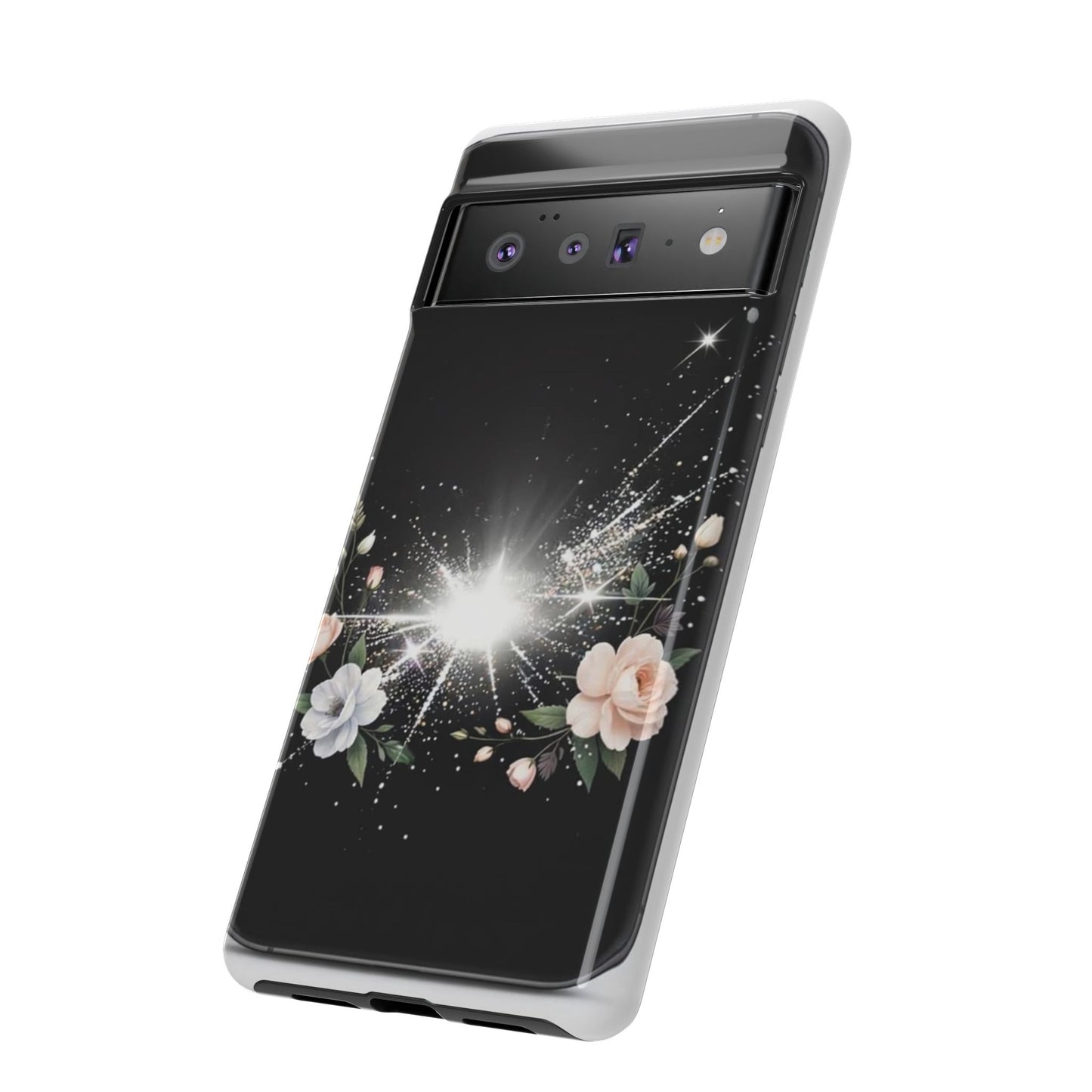 Floral Burst Phone Case — Protective Black Sparkle Design