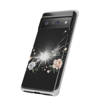 Floral Burst Phone Case — Protective Black Sparkle Design