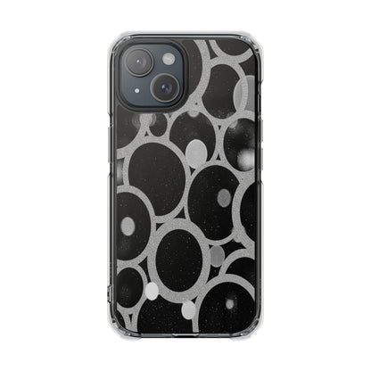 Magnetic Clear Phone Case — Abstract Black & Gray Bubble Design, Impact-Resistant