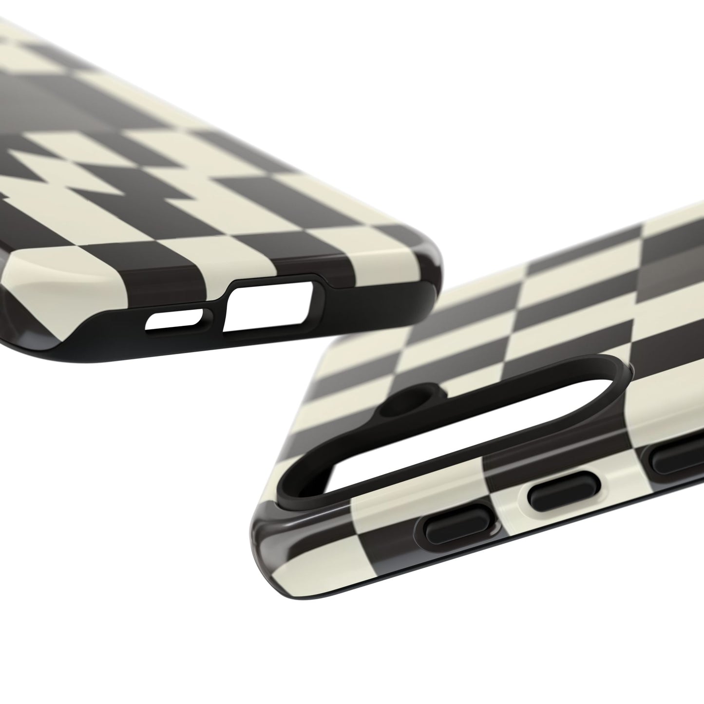 Checkerboard Wave Phone Case — Black & Cream Graphic Tough Case