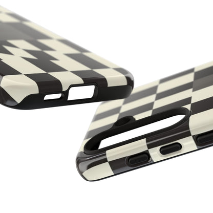 Checkerboard Wave Phone Case — Black & Cream Graphic Tough Case