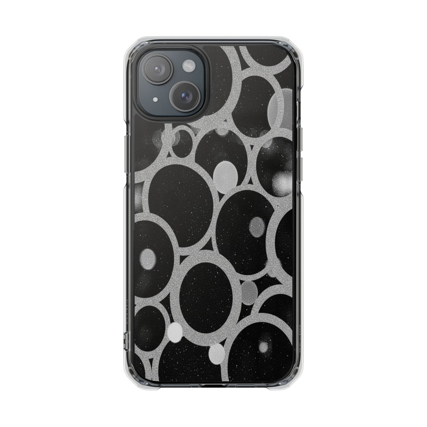 Magnetic Clear Phone Case — Abstract Black & Gray Bubble Design, Impact-Resistant