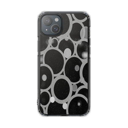 Magnetic Clear Phone Case — Abstract Black & Gray Bubble Design, Impact-Resistant