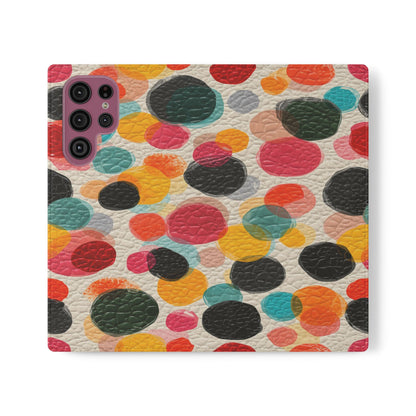 Colorful Confetti Dot Flip Phone Case — Retro Polka Wallet Cover