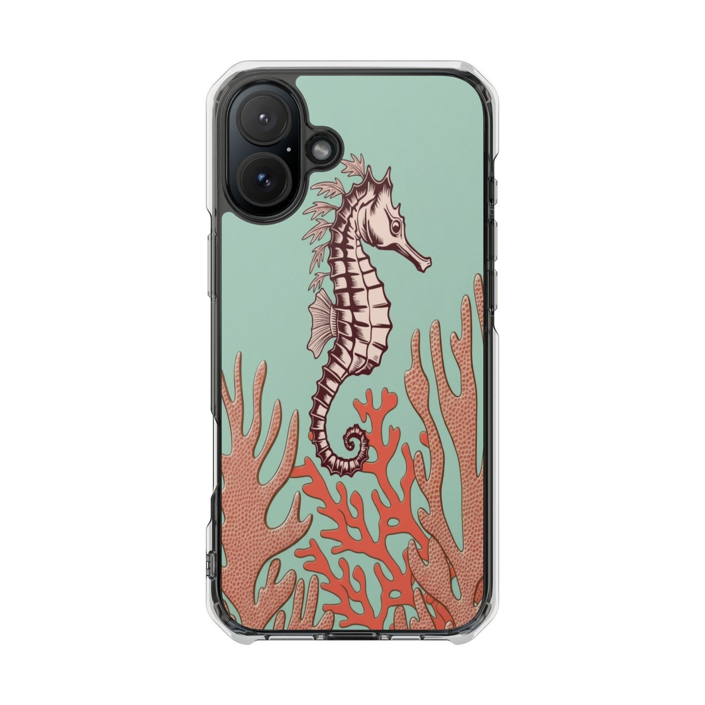Clear Magnetic Phone Case — Seahorse & Coral Ocean Design