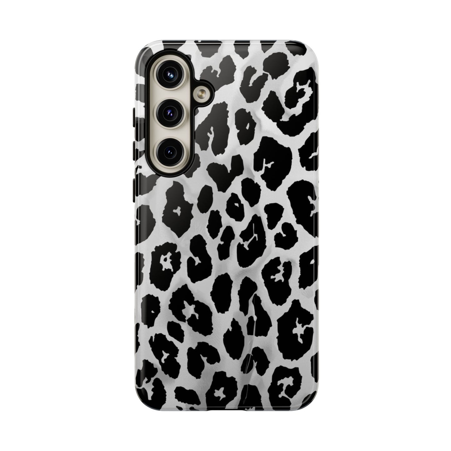 Leopard Print Tough Phone Case – Black & White Animal Pattern Protective Cover