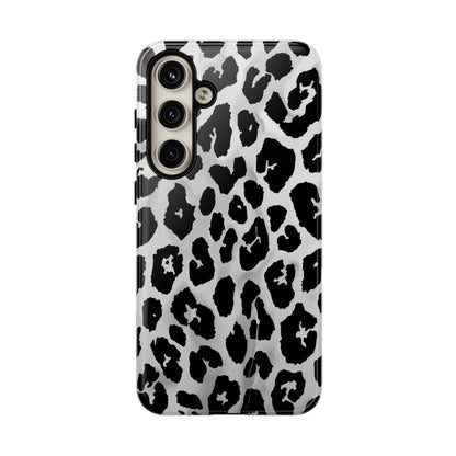 Leopard Print Tough Phone Case – Black & White Animal Pattern Protective Cover
