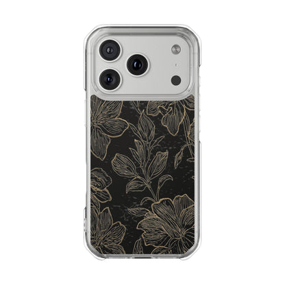 Floral Sketch Magnetic Clear Phone Case — Black & Gold Botanical Impact Case