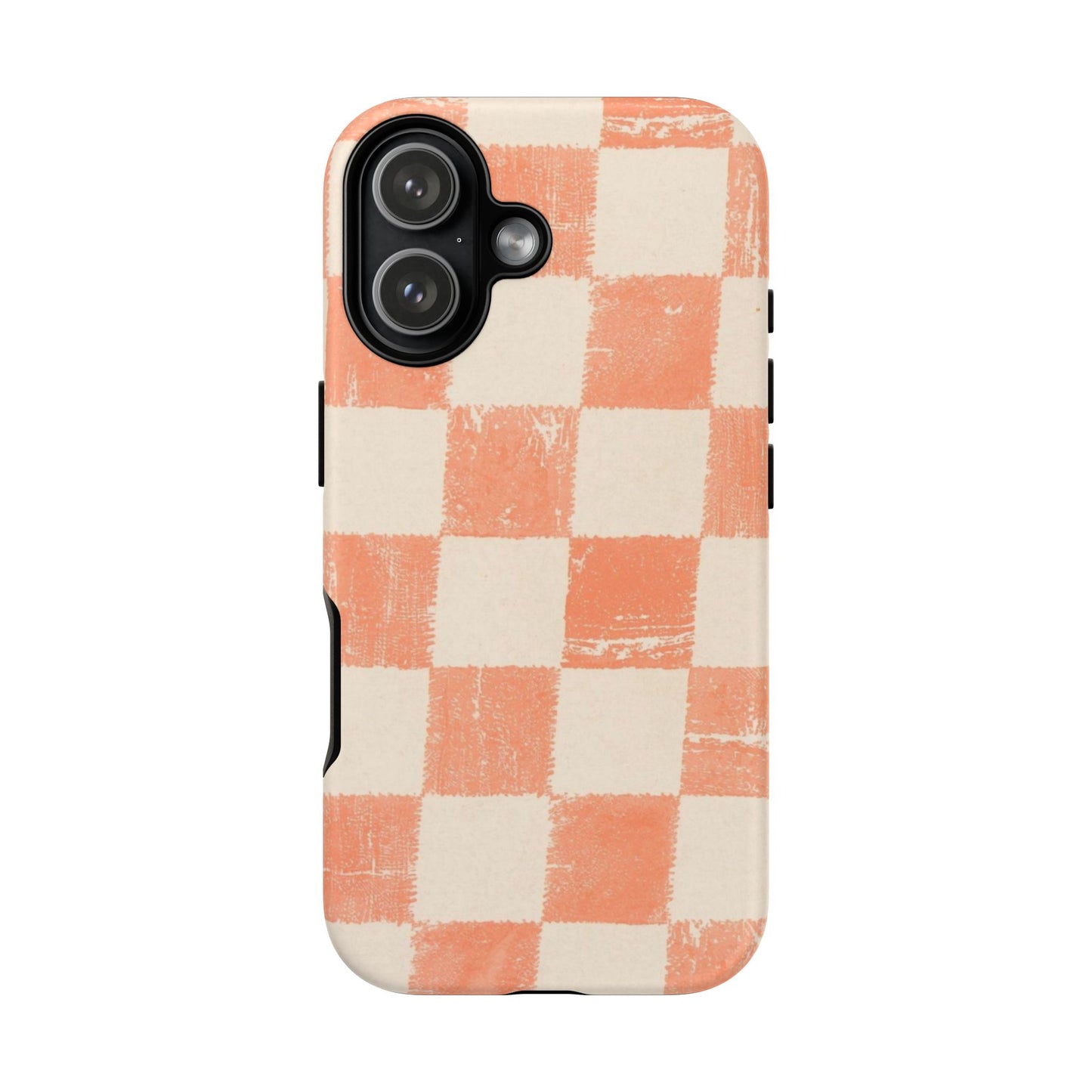 Peach Checkerboard Tough Phone Case — Retro Distressed Grid Design