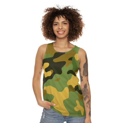 Camo All-Over Print Tank Top — Green Woodland Military Pattern