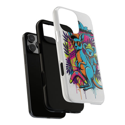 Kangaroo & Koala Surf Phone Case — Retro Neon Beach Art Tough Case