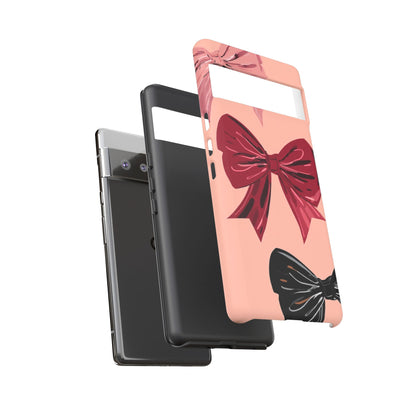Bow Pattern Tough Phone Case — Pink, Red & Black Decorative Bows