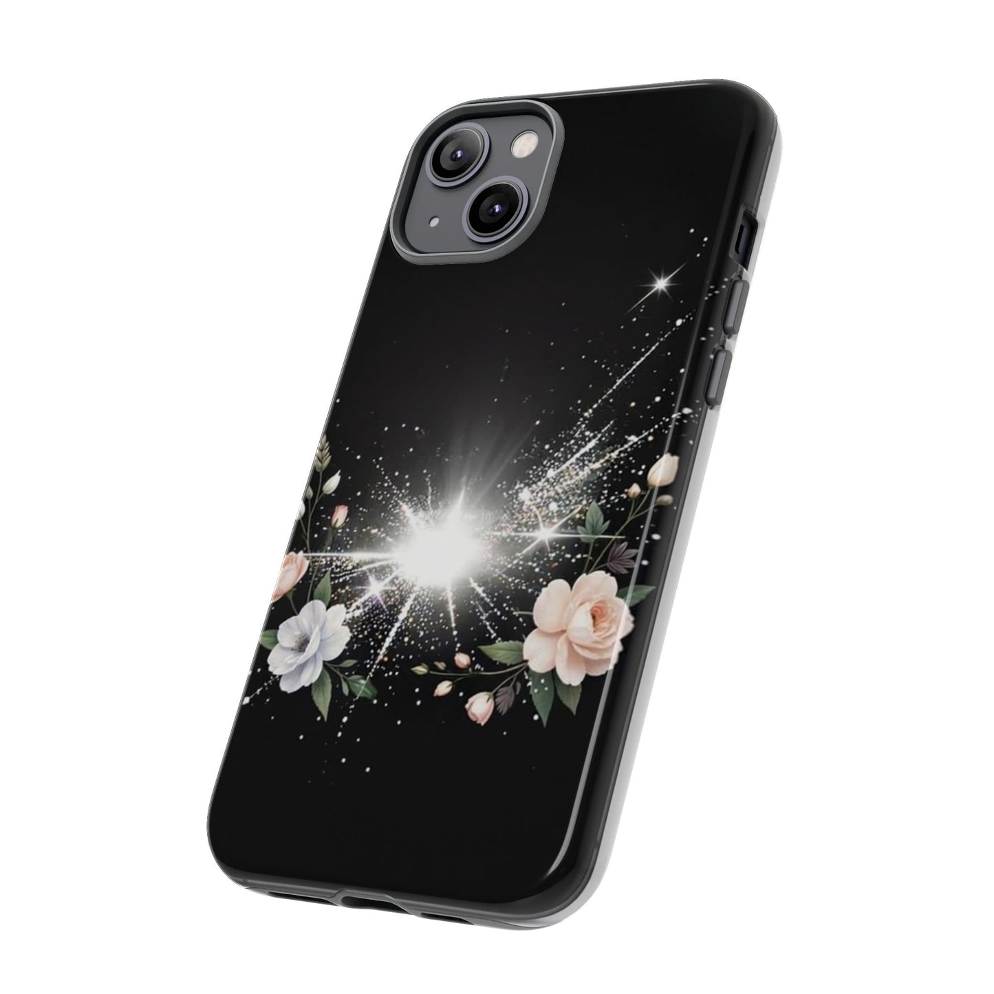 Floral Burst Phone Case — Protective Black Sparkle Design