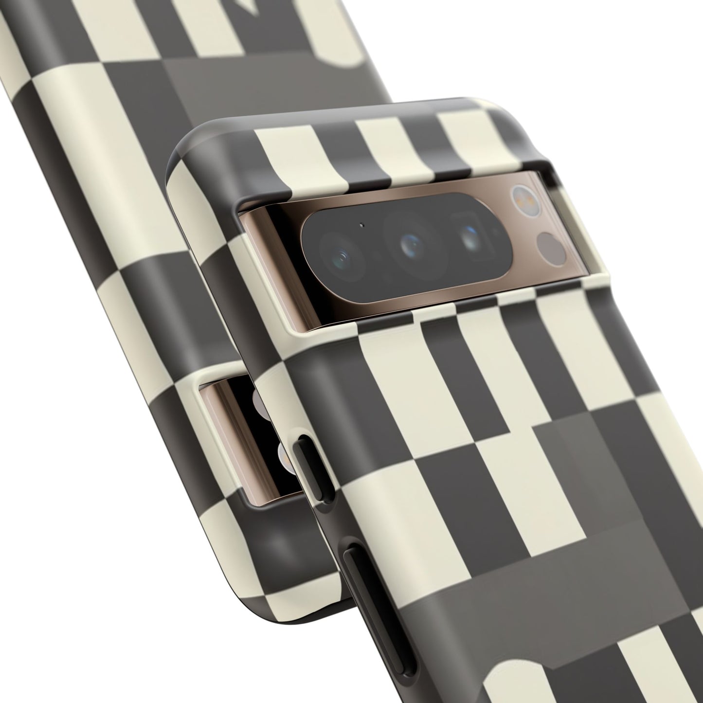 Checkerboard Wave Phone Case — Black & Cream Graphic Tough Case