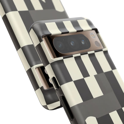 Checkerboard Wave Phone Case — Black & Cream Graphic Tough Case