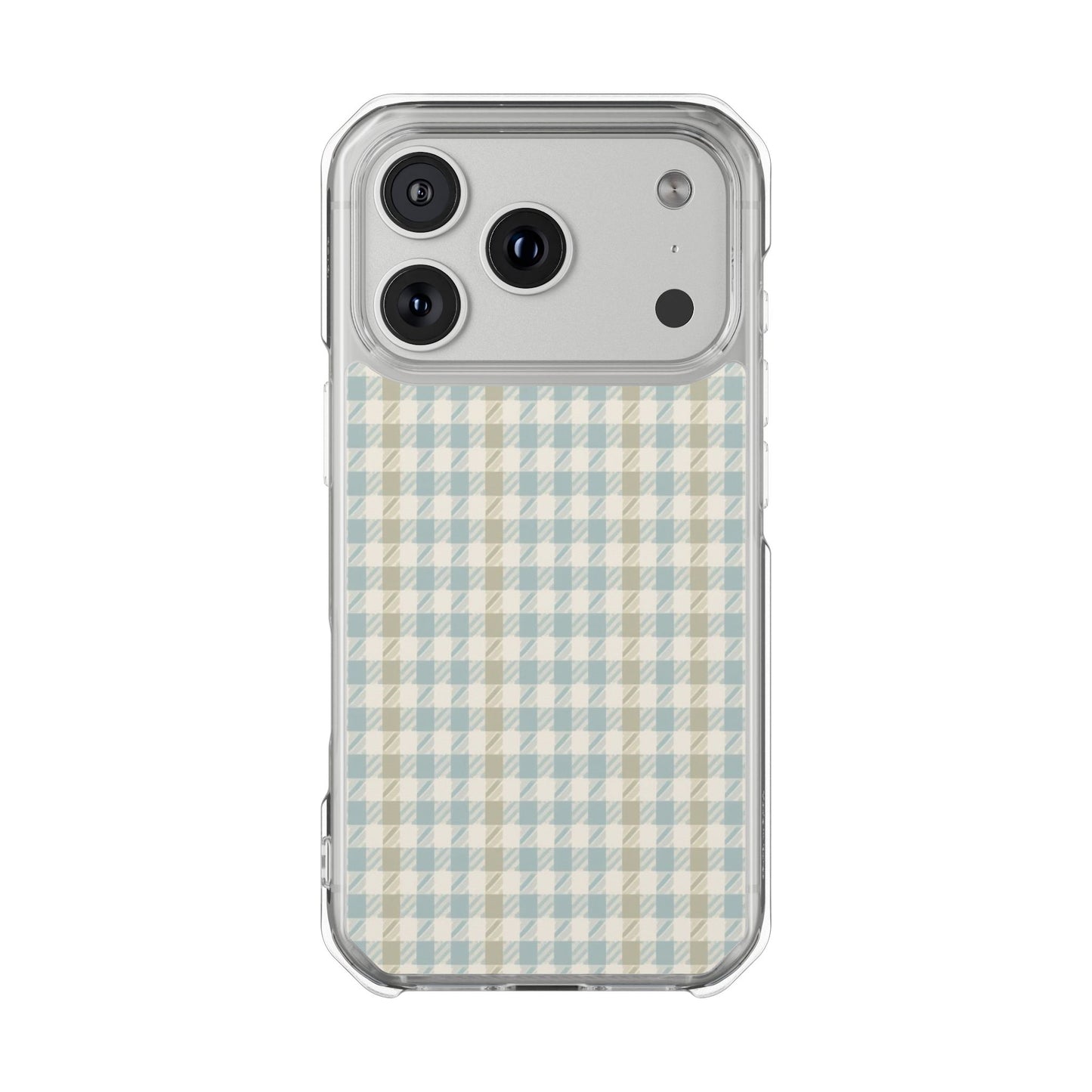 Clear Magnetic Phone Case — Pastel Blue Gingham Protective Cover
