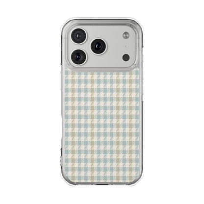 Clear Magnetic Phone Case — Pastel Blue Gingham Protective Cover