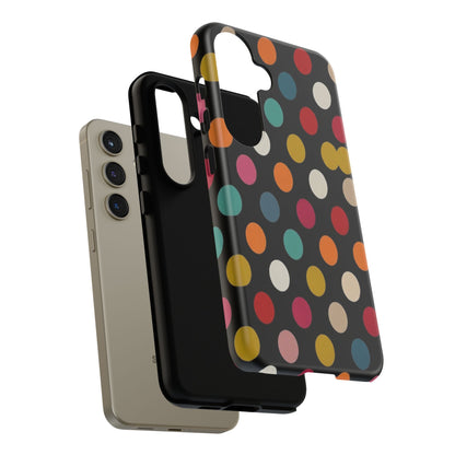 Polka Dot Tough Phone Case – Colorful Retro Dots on Black