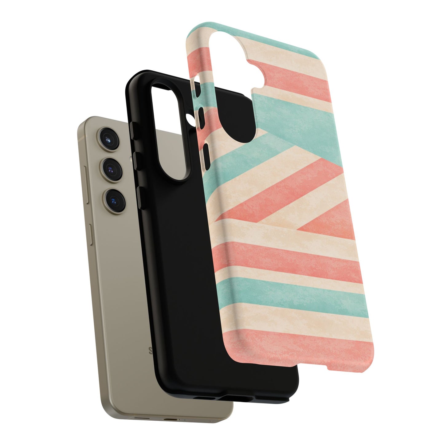 Pastel Stripes Tough Phone Case – Retro Coral & Teal Protective Cover