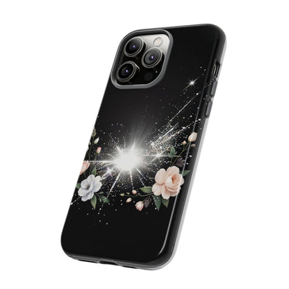 Floral Burst Phone Case — Protective Black Sparkle Design