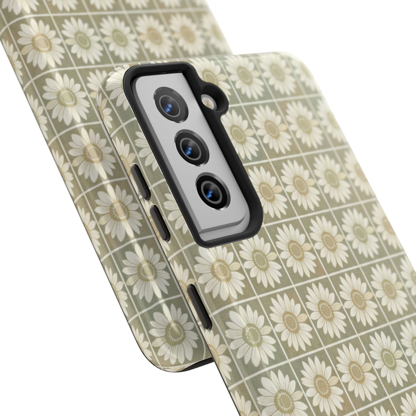 Daisy Tile Tough Phone Case — Retro Floral Protective Phone Cover