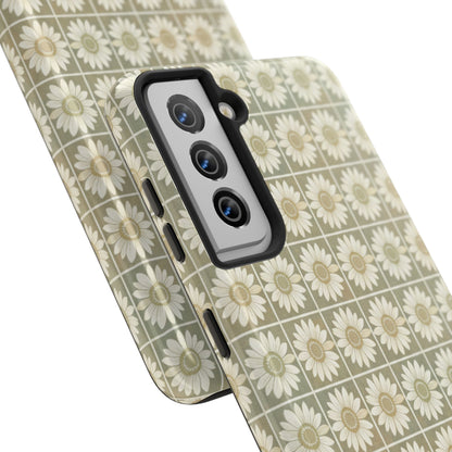 Daisy Tile Tough Phone Case — Retro Floral Protective Phone Cover