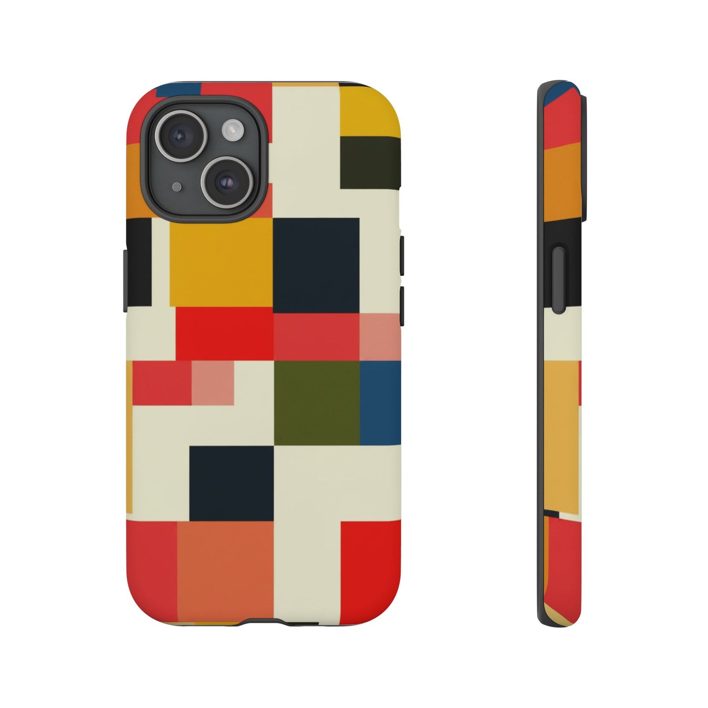 Abstract Color Block Tough Phone Case — Retro Geometric Protective Cover