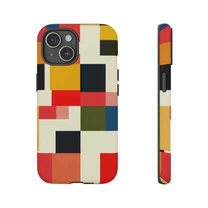 Abstract Color Block Tough Phone Case — Retro Geometric Protective Cover