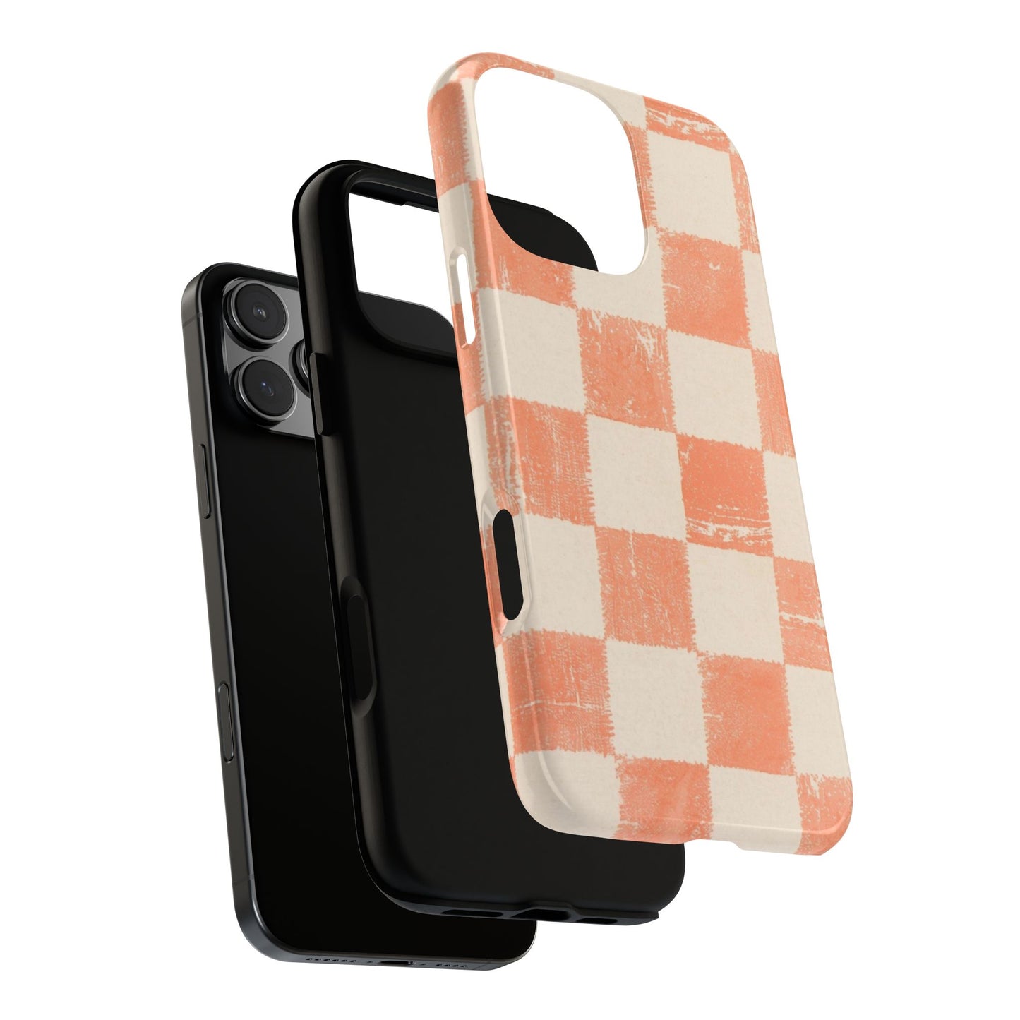 Peach Checkerboard Tough Phone Case — Retro Distressed Grid Design