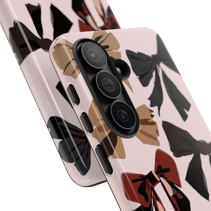 Bow Pattern Phone Case - Pink, Brown & Black Bows Protective Cover