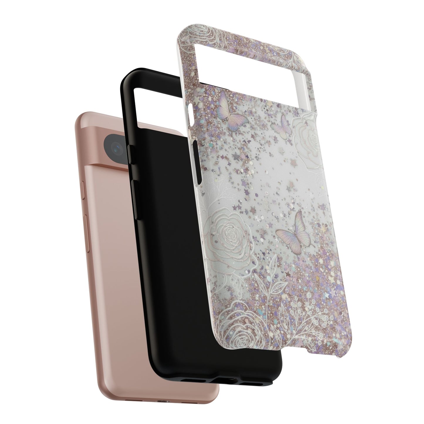 Butterfly Glitter Tough Phone Case — Floral Sparkle Protective Case