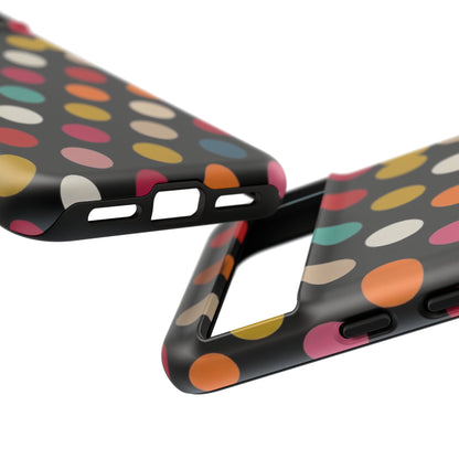 Polka Dot Tough Phone Case – Colorful Retro Dots on Black