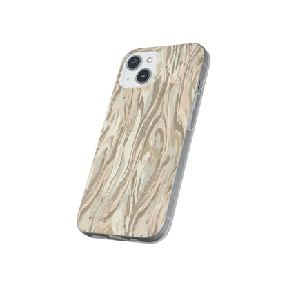 Neutral Marble Swirl Flexi Phone Case — Beige Abstract Protective Cover