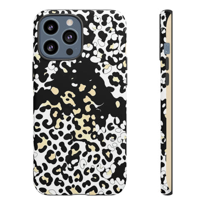 Leopard Splash Tough Phone Case — Black & Cream Animal Print Protective Cover