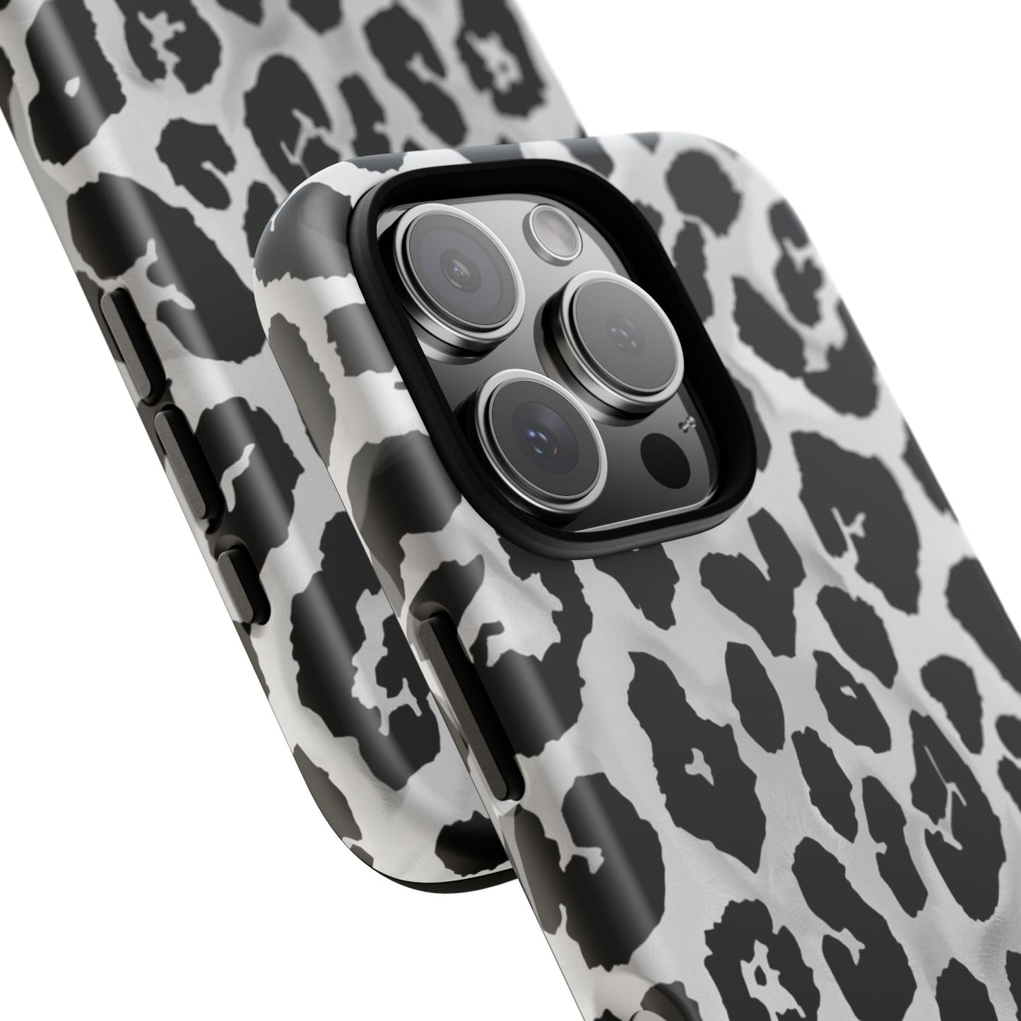 Leopard Print Tough Phone Case – Black & White Animal Pattern Protective Cover