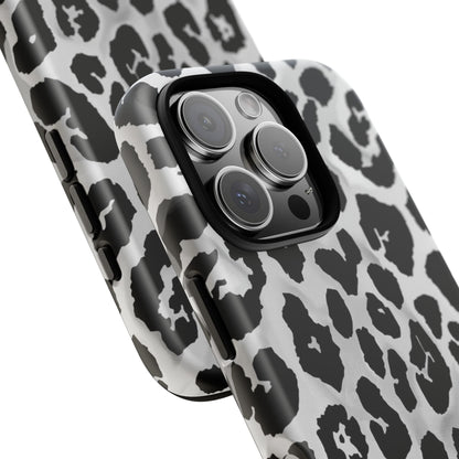 Leopard Print Tough Phone Case – Black & White Animal Pattern Protective Cover