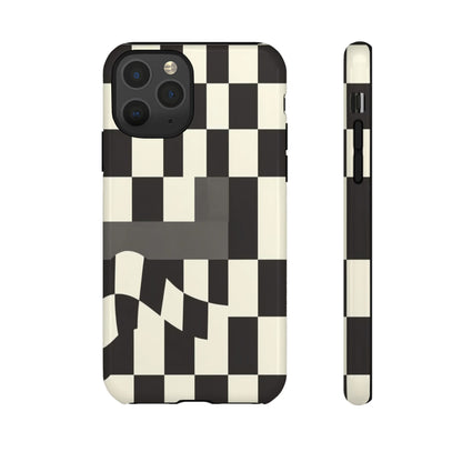 Checkerboard Wave Phone Case — Black & Cream Graphic Tough Case
