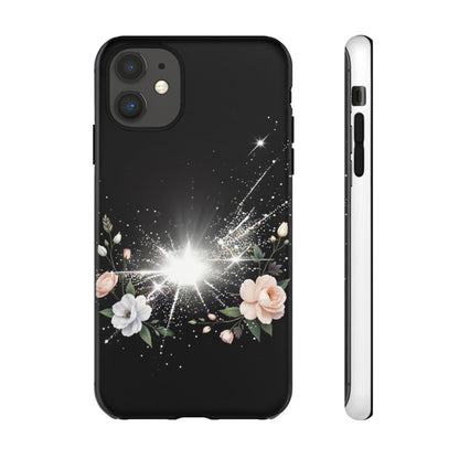 Floral Burst Phone Case — Protective Black Sparkle Design