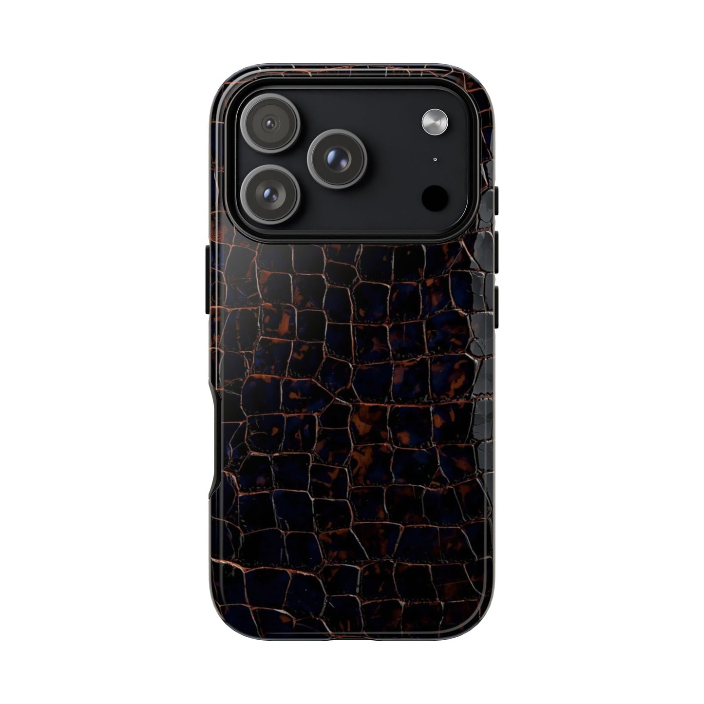 Croc-Embossed Tough Phone Case — Shockproof Black Alligator Texture
